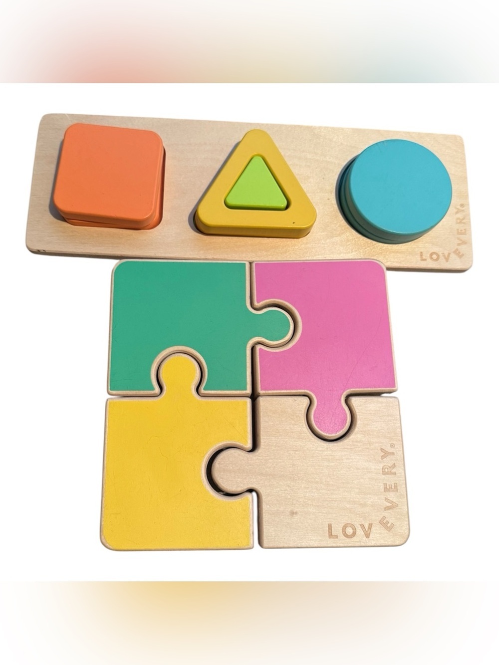 Lovevery Bundle- Chunky Wooden Jigsaw Puzzle + Geoshapes Puzzle